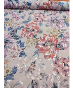 Przezroczysta tkanina szyfon na sukienki - pastelowe kwiaty piwonii